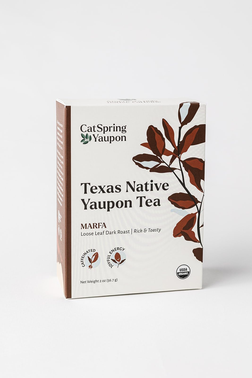 CatSpring Yaupon Marfa Dark Roast Yaupon Tea, 2 oz. Loose Leaf, Naturally Caffeinated, Sustainable and Wild-Harvested, Rich and Balanced, Non-Bitter, Antioxidant Rich with Caramel Notes, Made in USA
