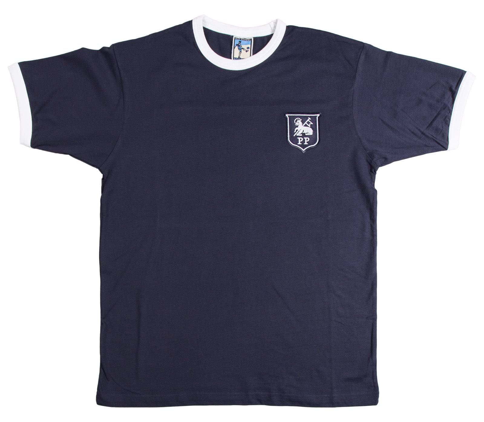 Old School Football Navy/White Preston 1940-60 Retro Football T Shirt Embroidered Logo (S)