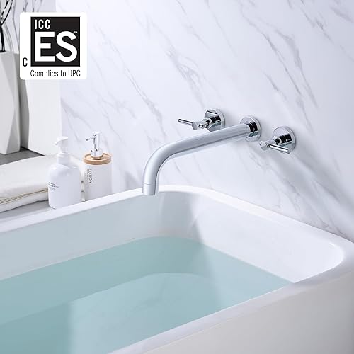 Miniatura 2 de sumerain Grifo de bañera de montaje en pared para baño, boquilla extra larga con alto flujo, acabado cromado