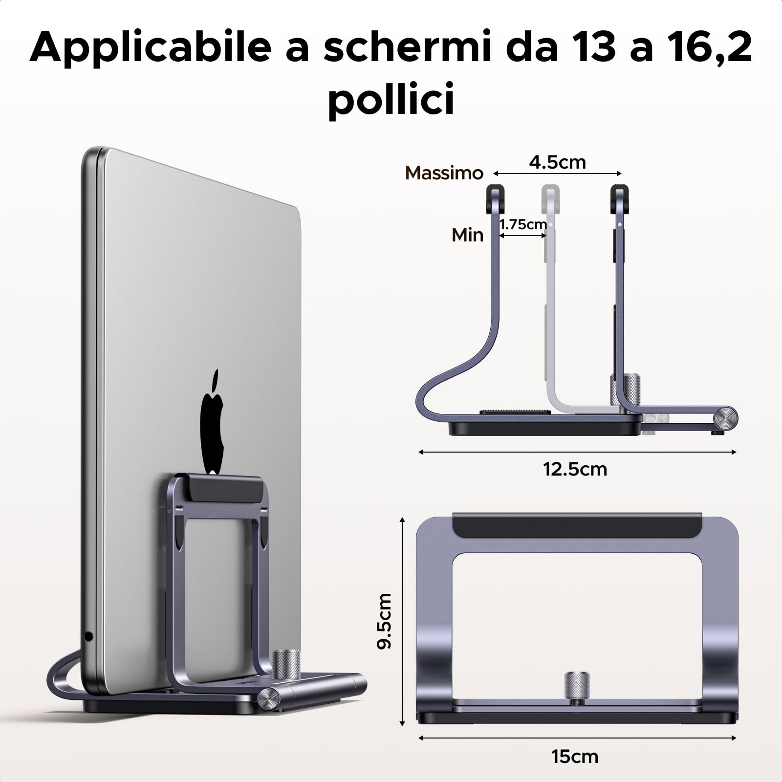 UGREEN Supporto Verticale Orizzontale 2 in 1 per Laptop Regolabile Stand per PC Portabile Salvaspazio Compatibile con MacBook Pro Air MateBook Chromebook Surface Dell HP iPad Pro Air Grigio