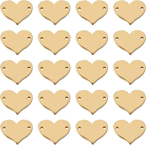 Pandahall - 50 conectores de eslabones de corazón de latón, chapado en oro de 18 quilates, etiqueta en blanco para hacer pulseras, collares, joyas,