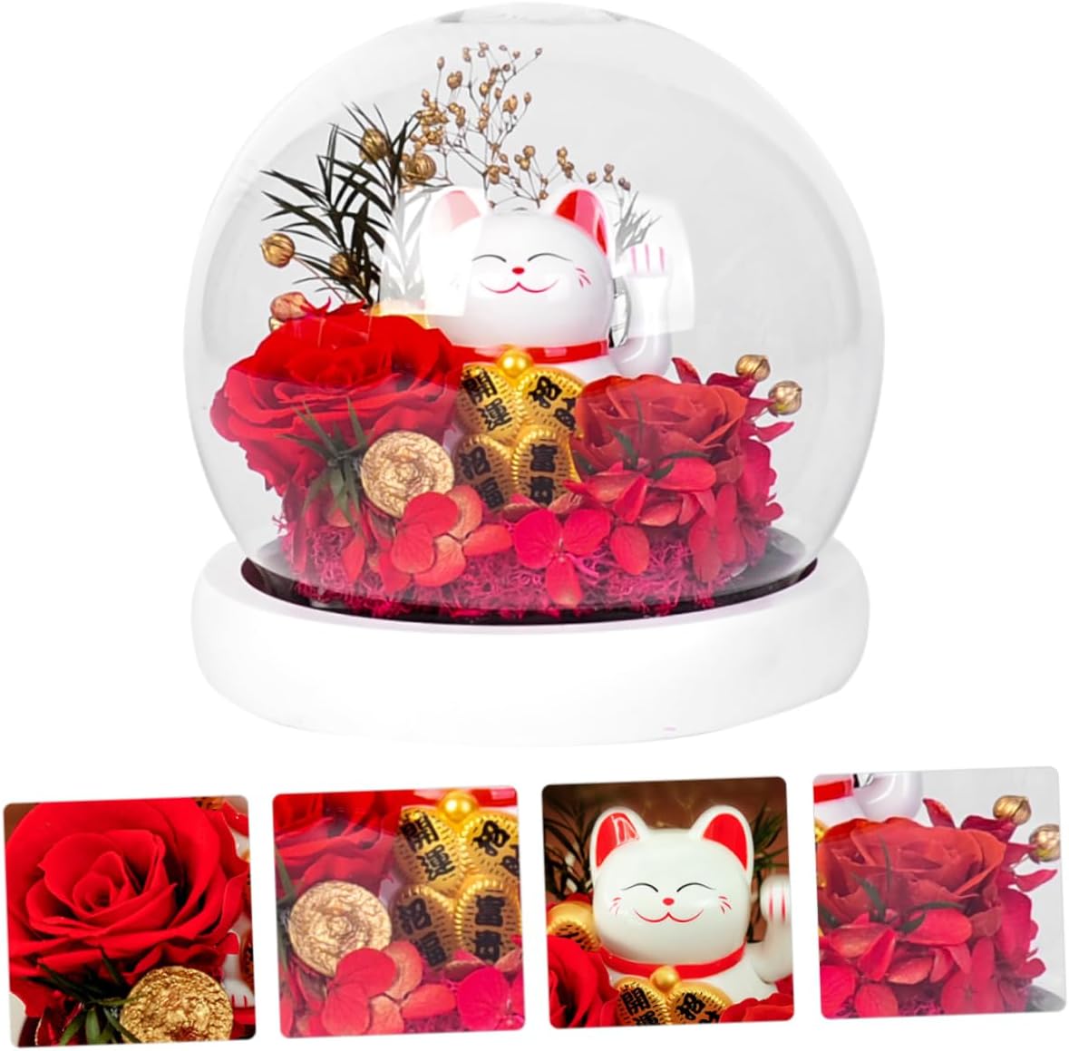 ABOOFAN 1pc Preserved Flower Glass Dome Cat Figure Box for Christmas Valentine Day Weddings Anniversaries Romantic Home Decoration