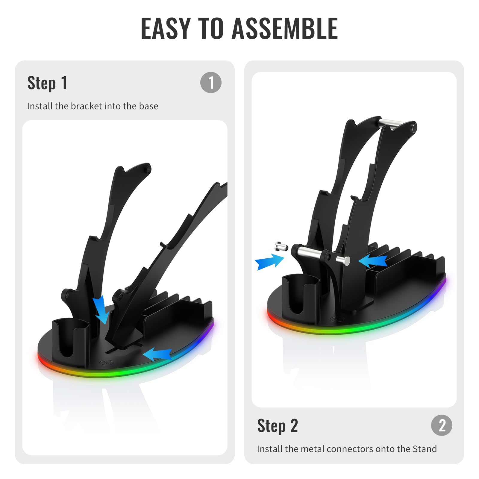 Supporto per controller di gioco RGB per controller Steam 2/PS5/Xbox/Switch, supporto per cuffie con 5 modalità di illuminazione RGB, organizer per giochi e archiviazione con ricarica USB e