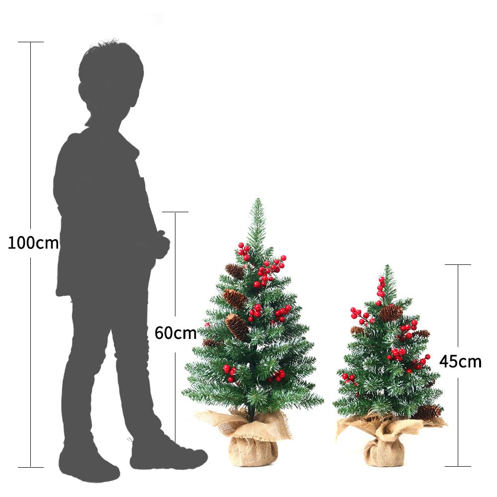 Juegoal Set di mini alberi di Natale artificiali da 61 cm, con 50 luci LED, ornamenti e bacche rosse, migliori decorazioni natalizie fai da te