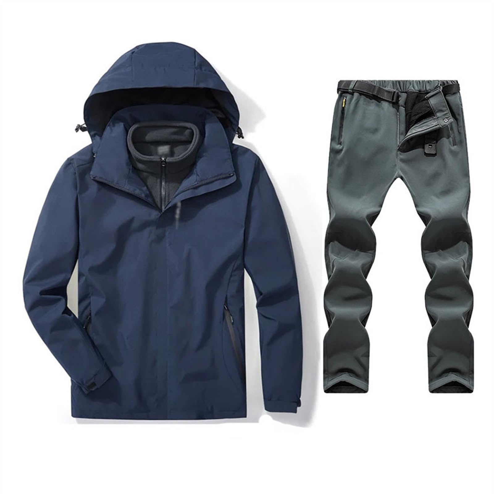 Yytcsjz Trendiger, Lockerer Zweiteiliger Skianzug, Herren-Outdoor-Winter-Set Aus Warmen Dicken Skijacken Und -hosen Mit Kapuze Und Gürtel, Verschleißfeste, Wasserdichte, Winddichte Skianzüge