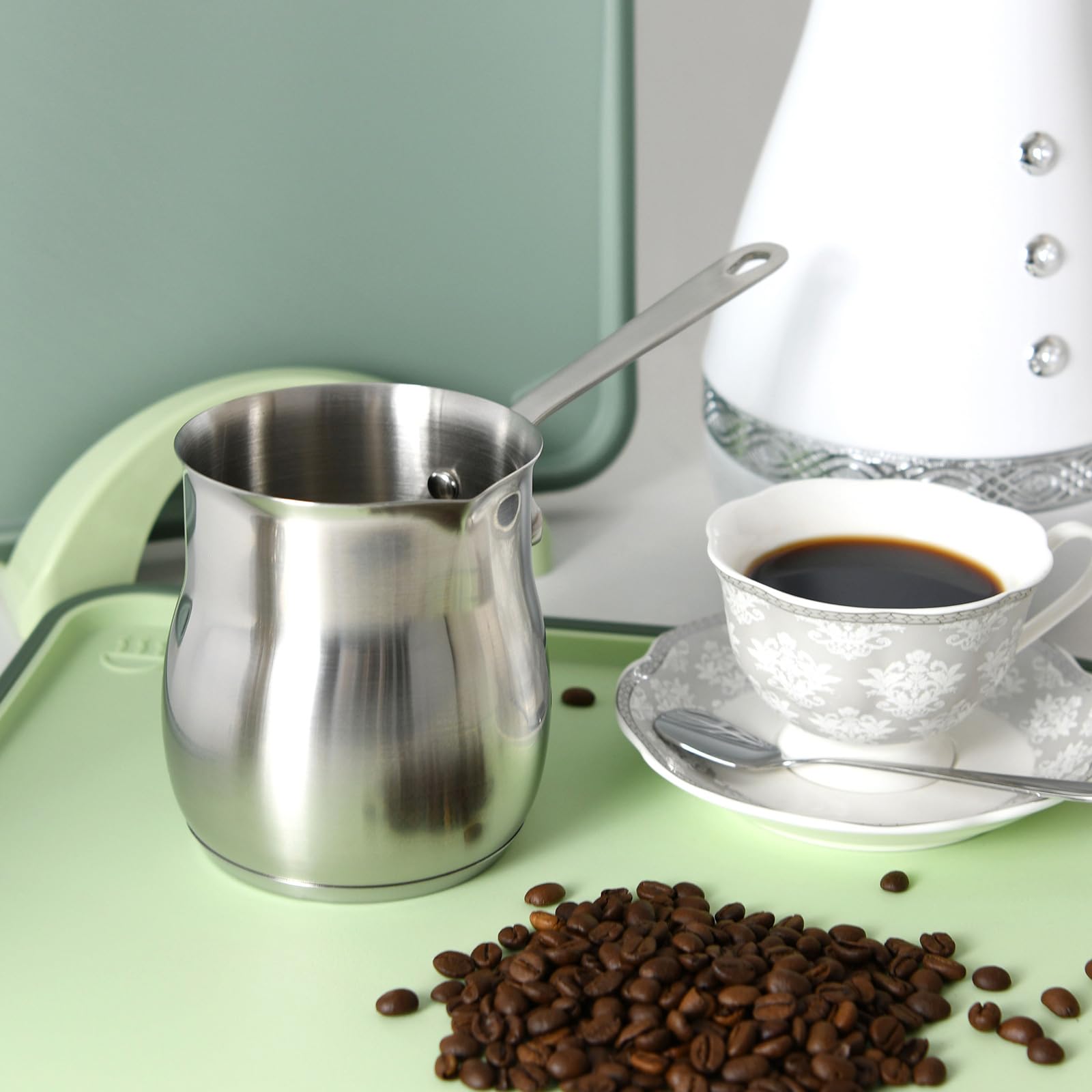 Pentole per la preparazione del caffè con beccuccio ergonomico di grande capacità per scaldare il latte bollitore per un controllo preciso del versamento in acciaio inossidabile