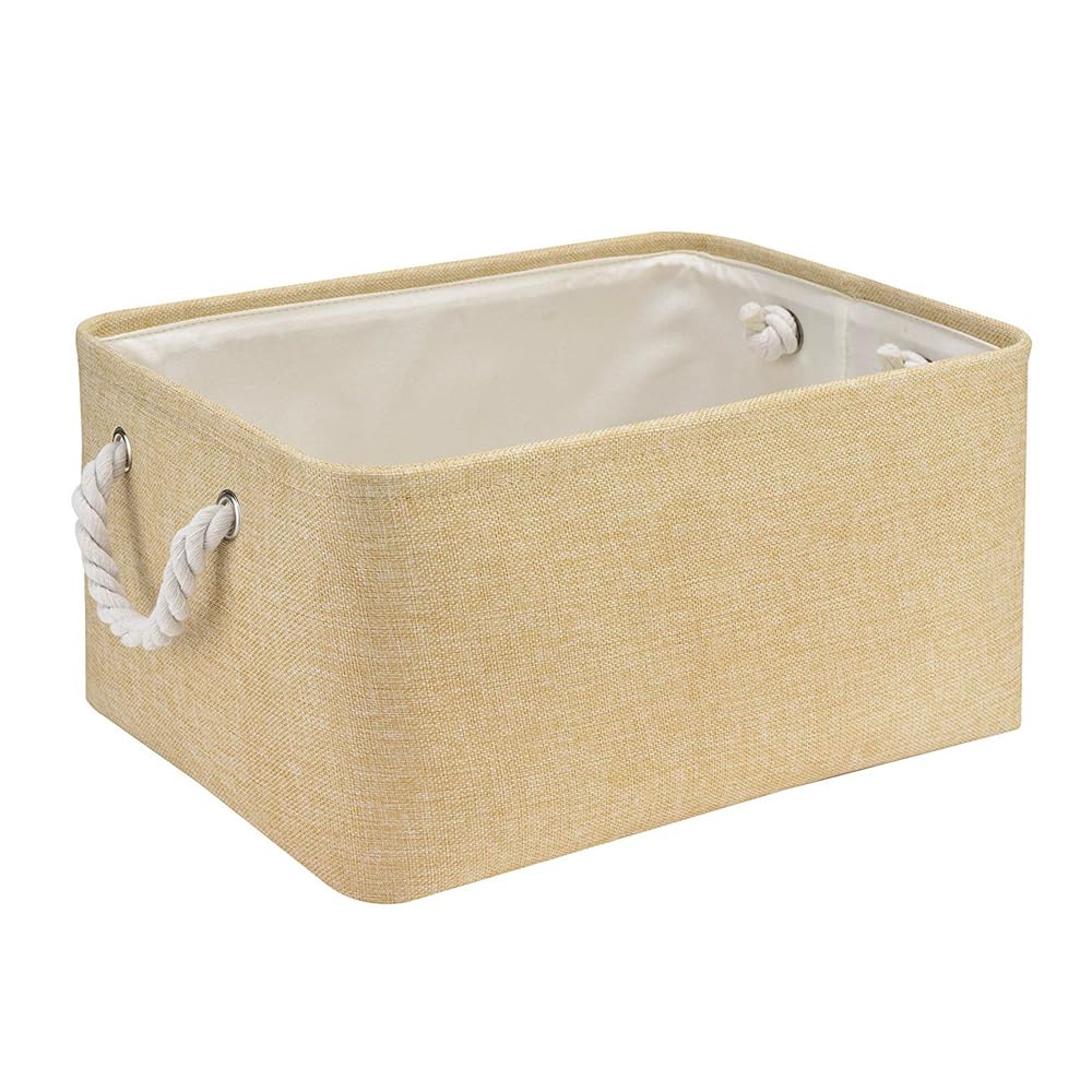 Mangata Faltbare verdickte Leinwand Aufbewahrungsbox mit Griffen für Schrank/Garderobe (Medium, Beige)
