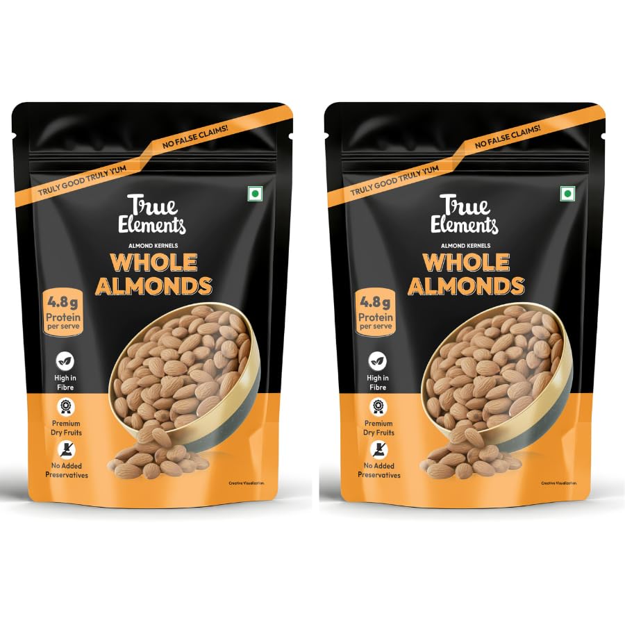 Image of Almonds 1kg (500g * 2) by True Elements - Clean and Premium Almonds | Badam Dryfruits | Healthy and Diet Snacks | Dry fruits for Festive Eating