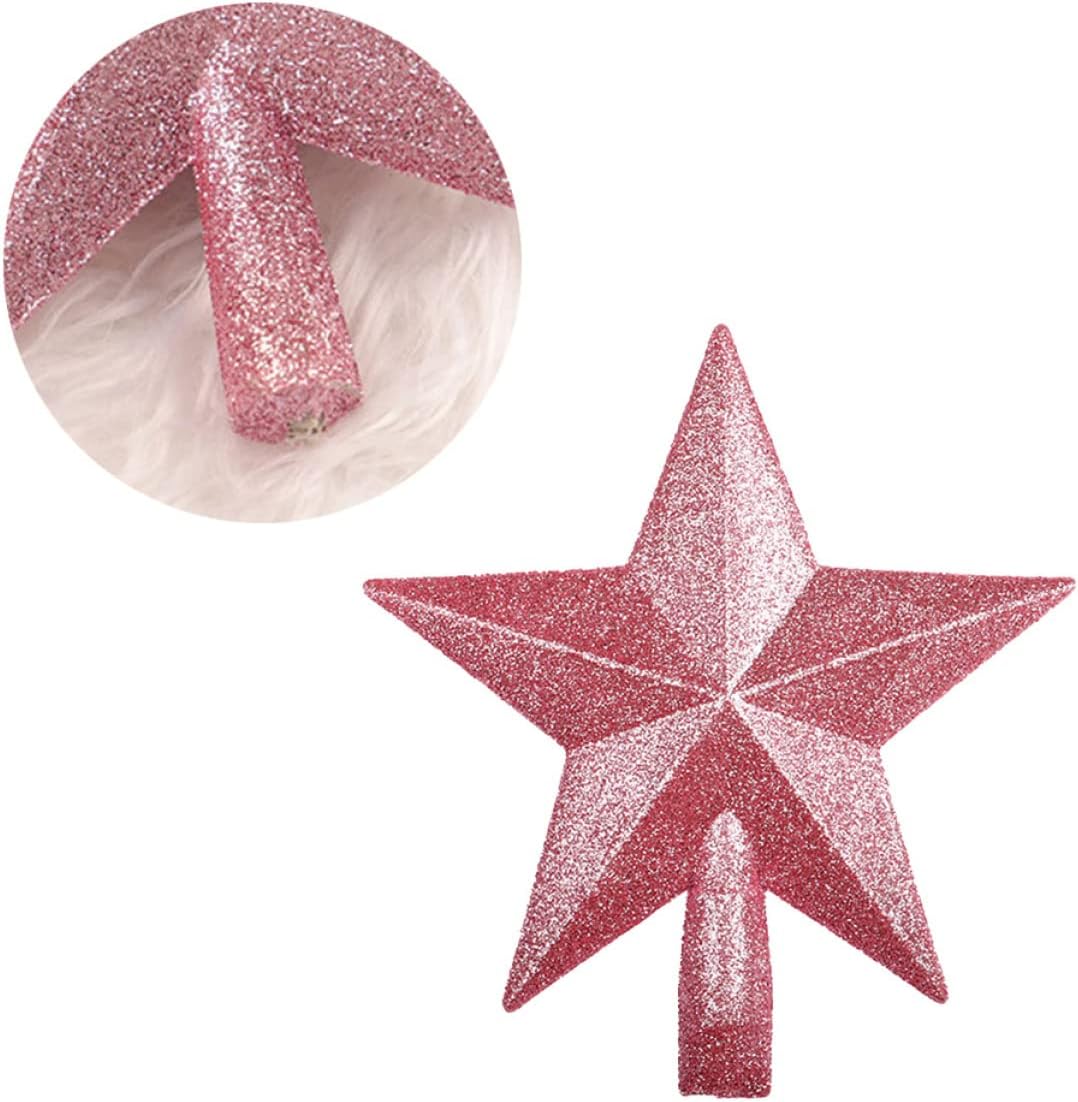 2pcs 15cm Topper Star Ornament Pink Glitter Tree Ornaments Home Decor for Christmas