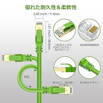 ★HiiPeak 30m LANケーブル CAT8 カテゴリー8 超高速 緑 Amazon.co.jp: HiiPeak 30m CAT8 LANケーブル フラット