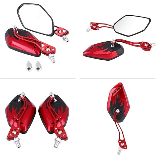 Miniatura 3 de Espejo retrovisor, 1 par de espejos retrovisores universales para motocicleta, motocicleta, scooter, patrón de llama de aluminio, espejos
