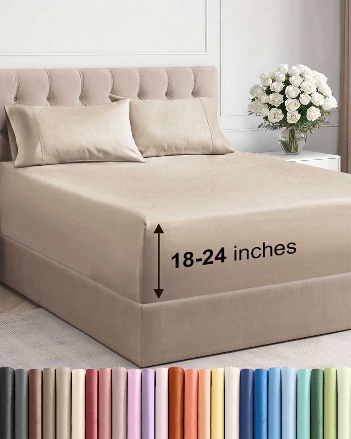 Extra Deep Pocket Queen Sheets - 4 Piece Breathable & Cooling Bed Sheets - Hotel Luxury Bed Sheet Set - Soft, Wrinkle Free & Comfy - Easily Fits Extra Deep Mattresses - Deep Pocket Wheat Sheets Set