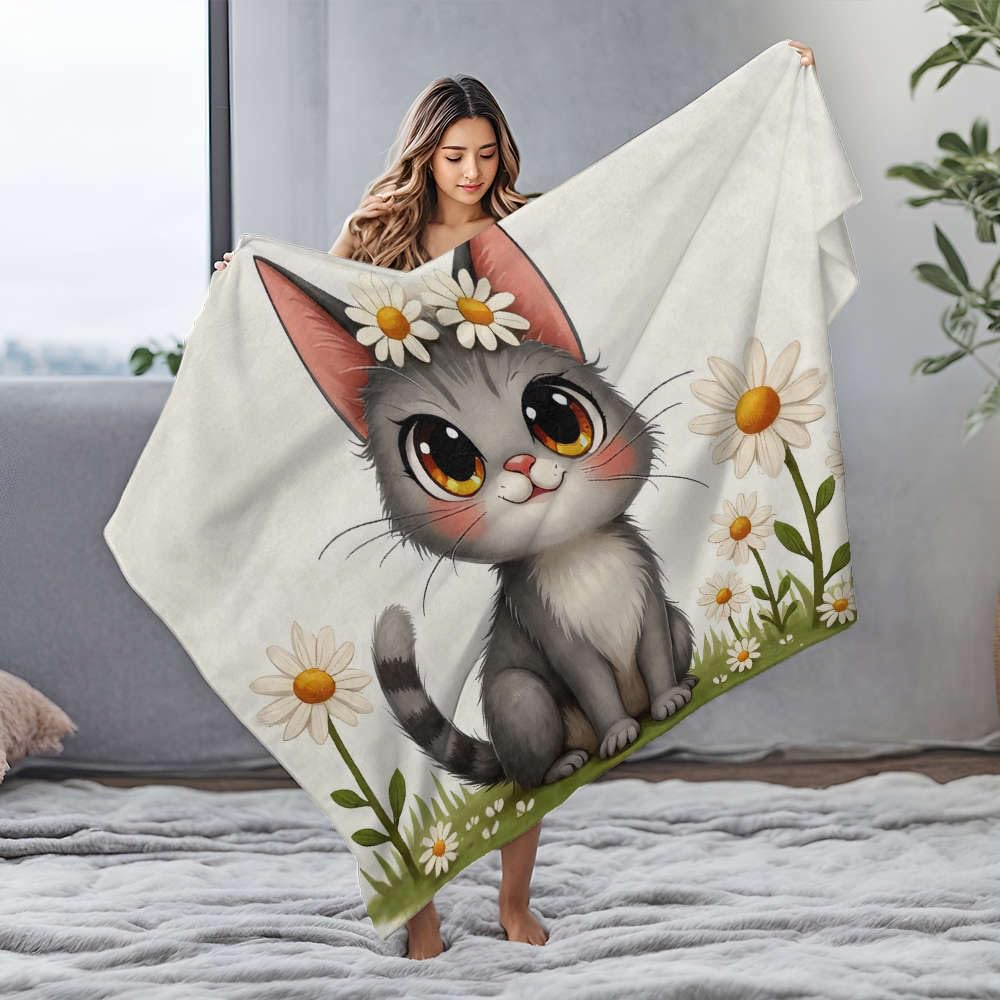 Couverture pour bébé chat et marguerites, cadeau de naissance idéal