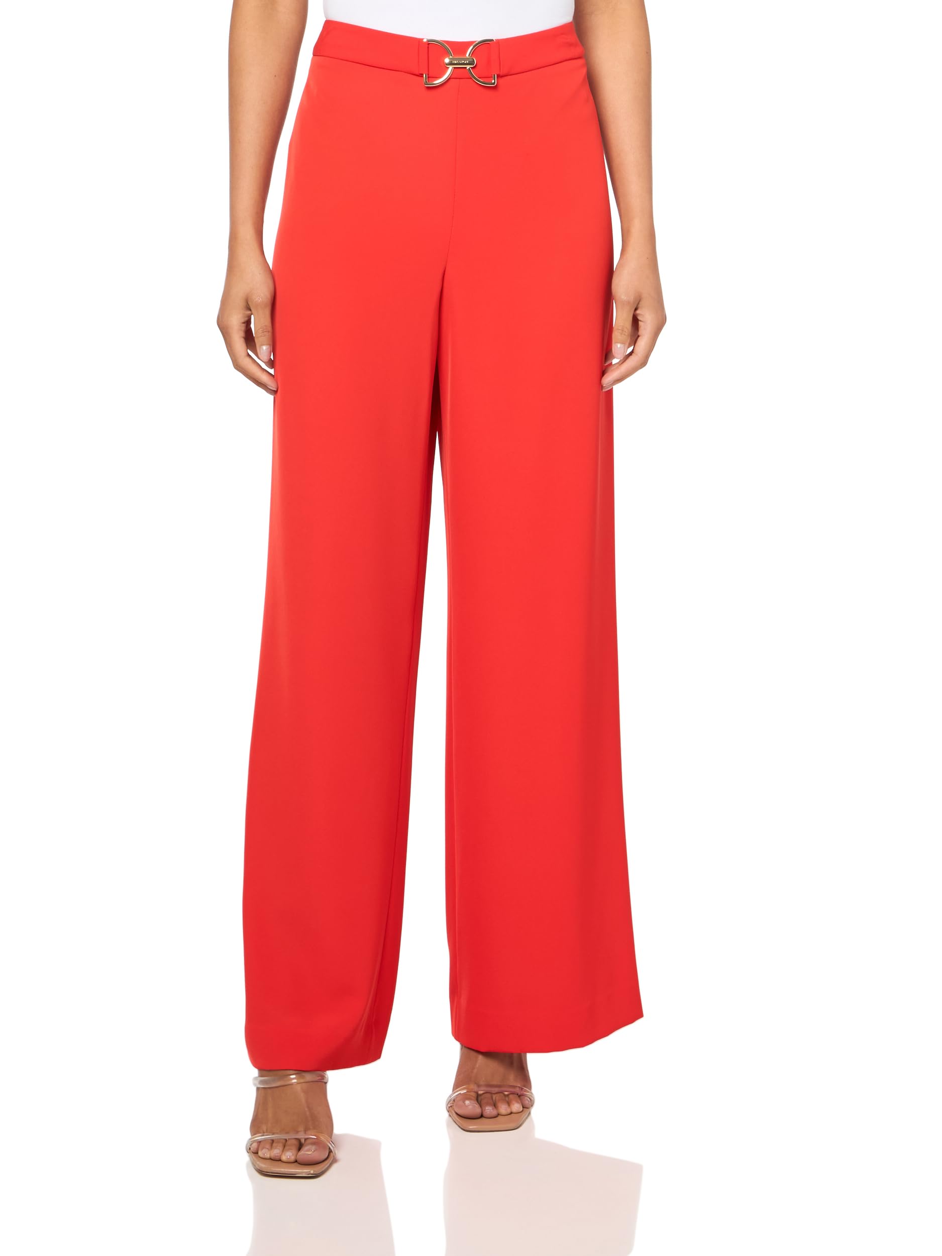 HALSTON Womens Gold Belt Straight Leg Soft Suiting Pant