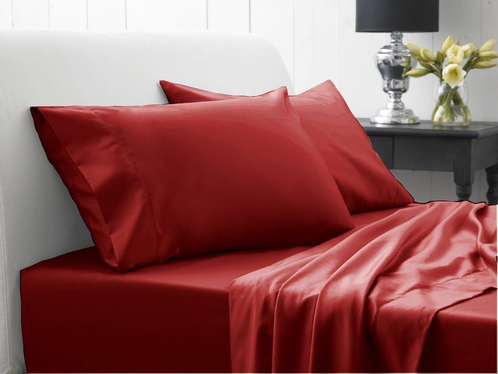 1 Piece Bed Skirt 300 ThreadCount Burgundy Solid Expanded Queen /Super Queen