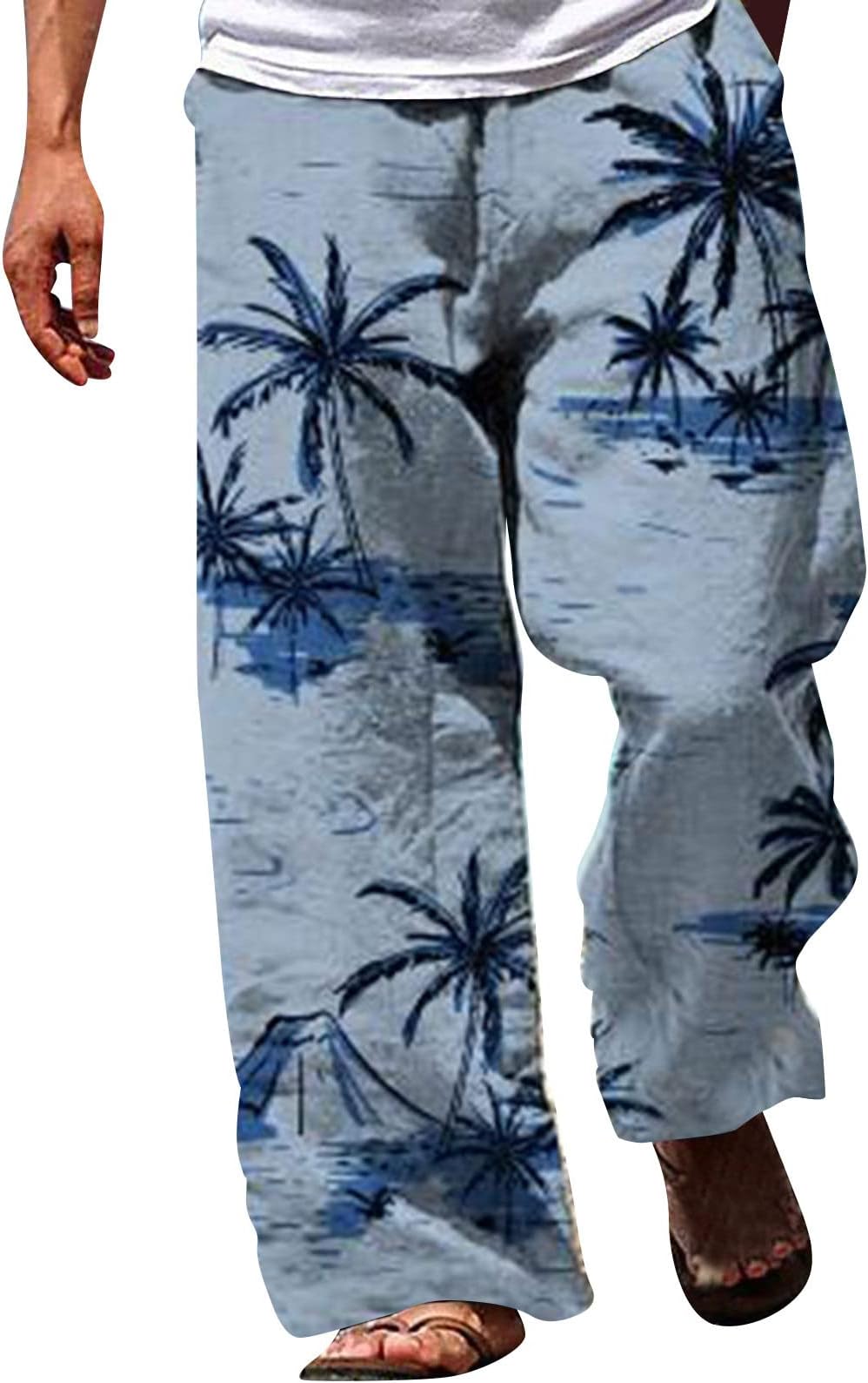 Men Linen Drawstring Pants Elastic Drawstring Waist Lightweight Summer Beach Pants Loose Baggy Yoga Trousers Mens Wrinkle Free Beach Slacks Harem Pants