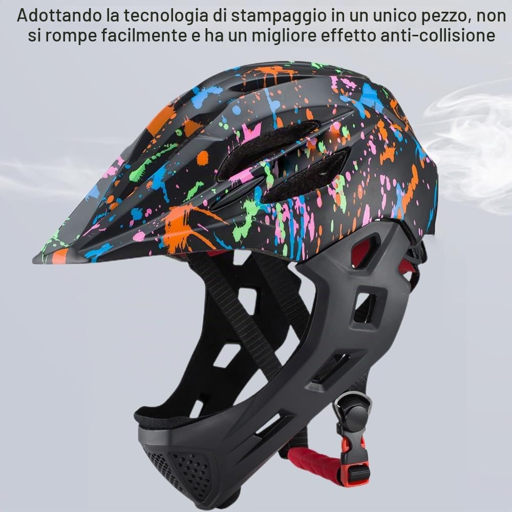Lixada Casco integrale da bici per bambini, leggero, staccabile, con luce LED, per MTB, skateboard, scooter, pattinaggio, ciclismo, 46-54 cm