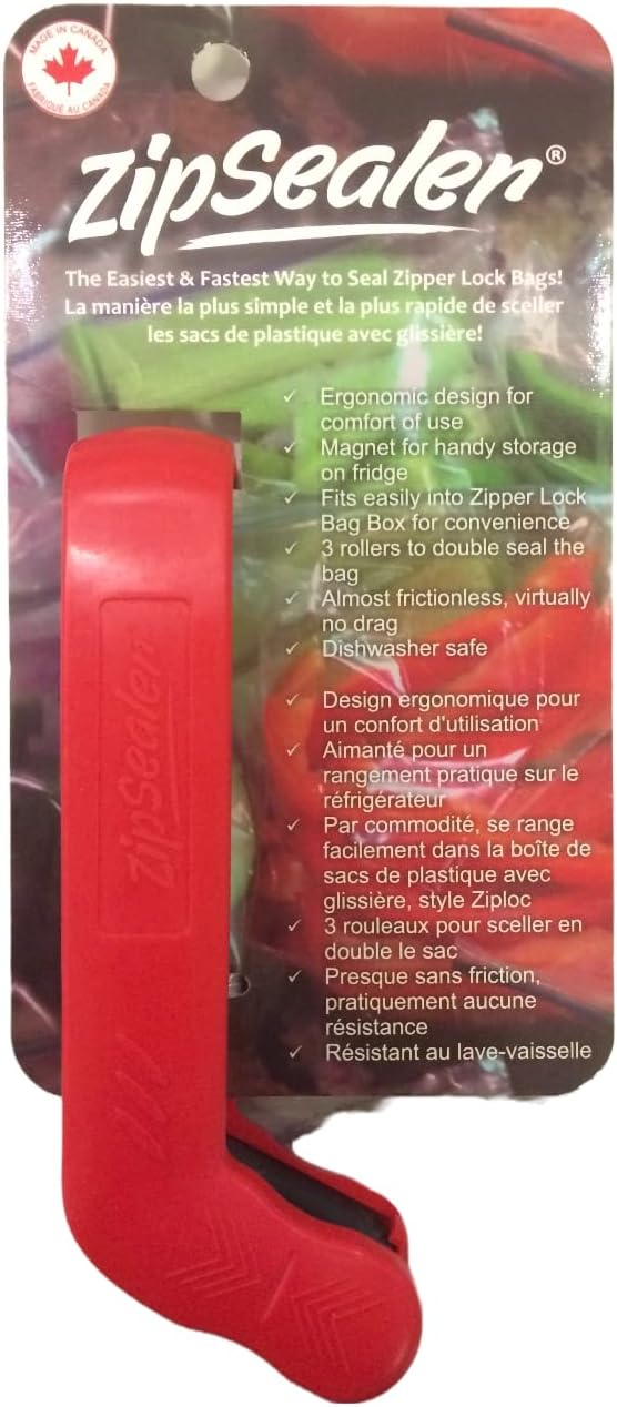 ZipSealer- The Original Zipper Lock Bag Sealer. The Easiest & Fastest Way To Seal Zipper Lock & Zip Top Bags. Patented. (Red)