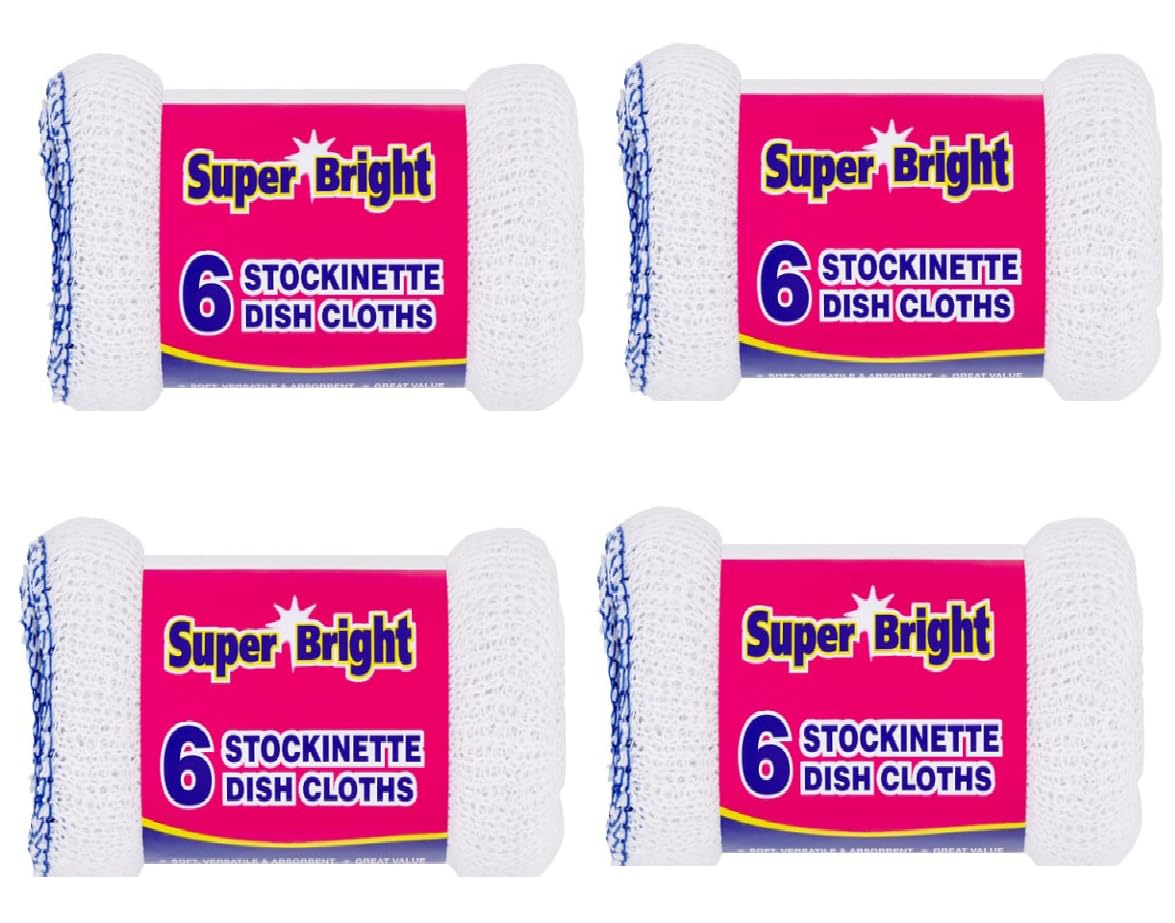 Sterling Sports Super Bright Stockinette Dish Cloths - Quick Drying Ultra Absorbent Reusable Kitchen Cleaning Cloths, Soft Cotton Dish Rags For Washing Dishes Multi Purpose Cleaning (24)