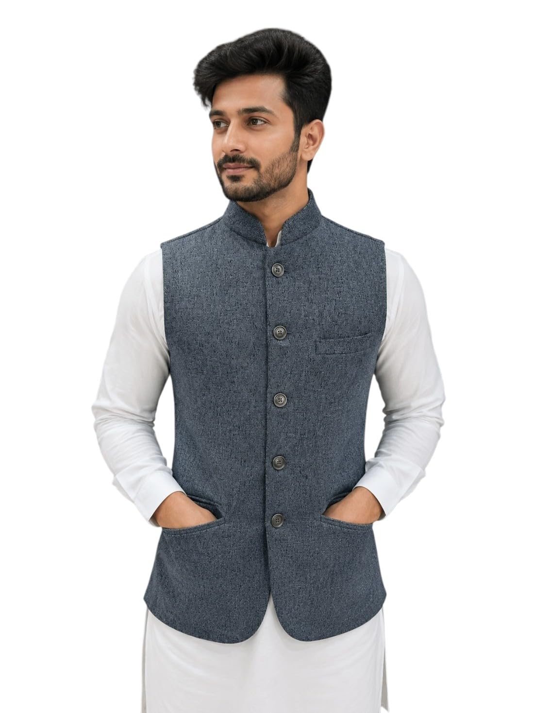 Men’s Nehru/Modi Jacket (Waistcoat) along-with Inner pocket - Premium stretched Fabric with Italian lining, Stylish Sleeveless Bandhgala Regular Fit for Festive, Casual, or Occasion
