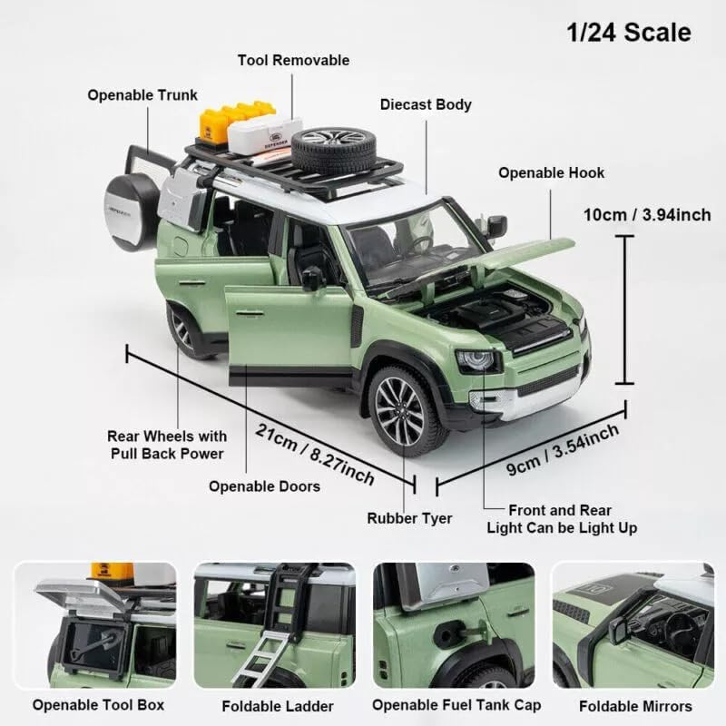 Image of 1:24 Scale Big Land Rover Defender Toy Car | Metal Diecast Car for Kids with Openable Doors, Sound, Light Effects, Blue