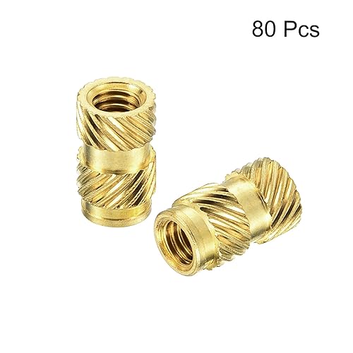 Miniatura 73 de uxcell Tuercas de inserción moleteadas, 120 piezas M2 x 0.118 in L x 0.138 in OD impresión 3D tuercas de latón roscadas hembra insertos de latón