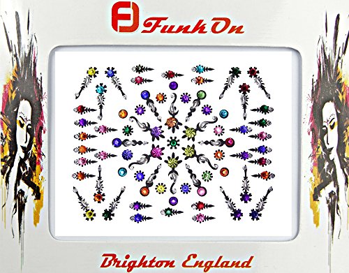 FunkOn� Colourful Bollywood Bindi Stickers Indian Face Gems for Festivals Costume Bindis Huge Multipack Diamond Tikka Forehead Makeup Face Tattoos Glitter Accessories Body Crystal Jewels NB10