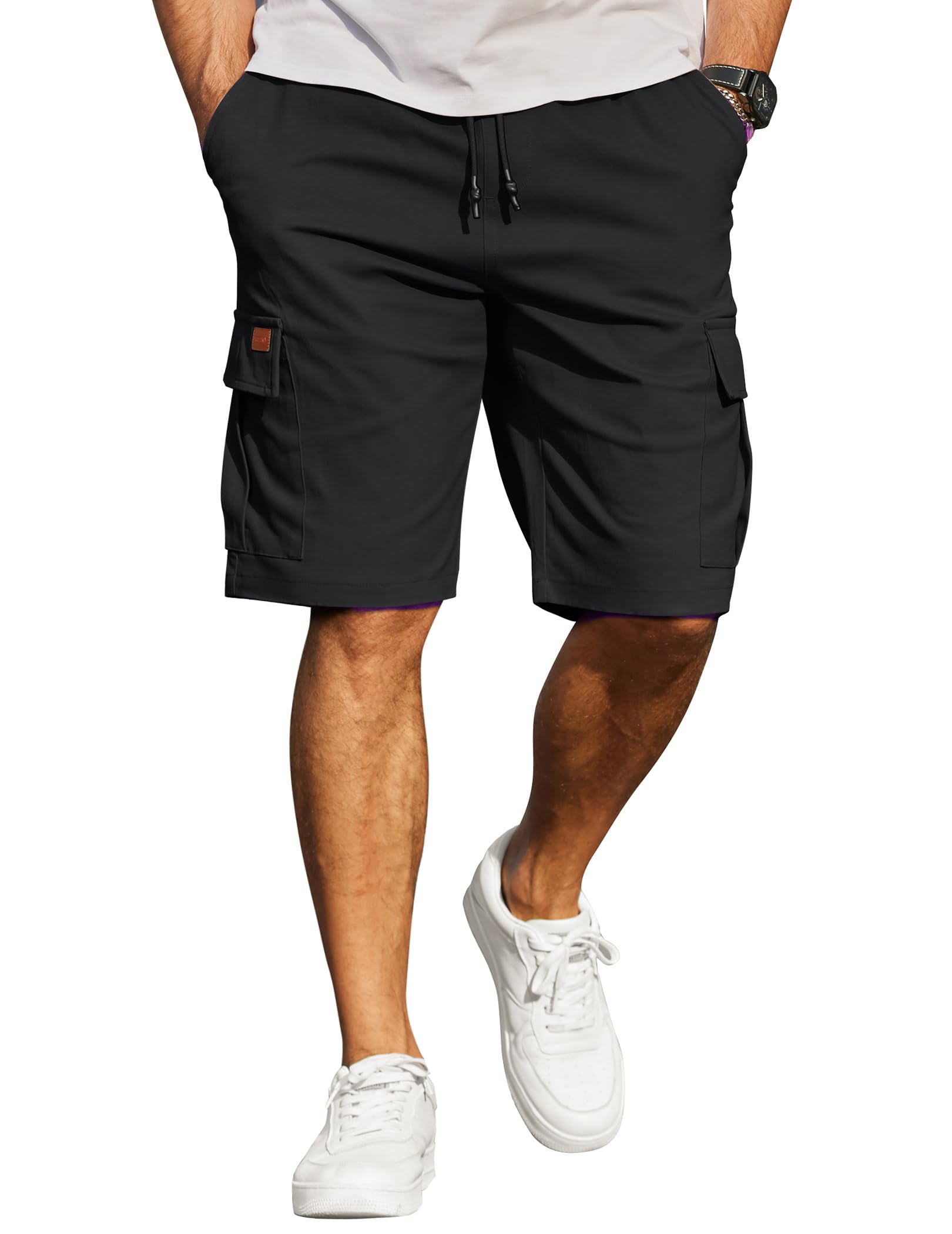 COOFANDY Men's Casual Cargo Shorts 10 Inch Drawstring Elastic Waist Summer Cotton Chino Work Shorts