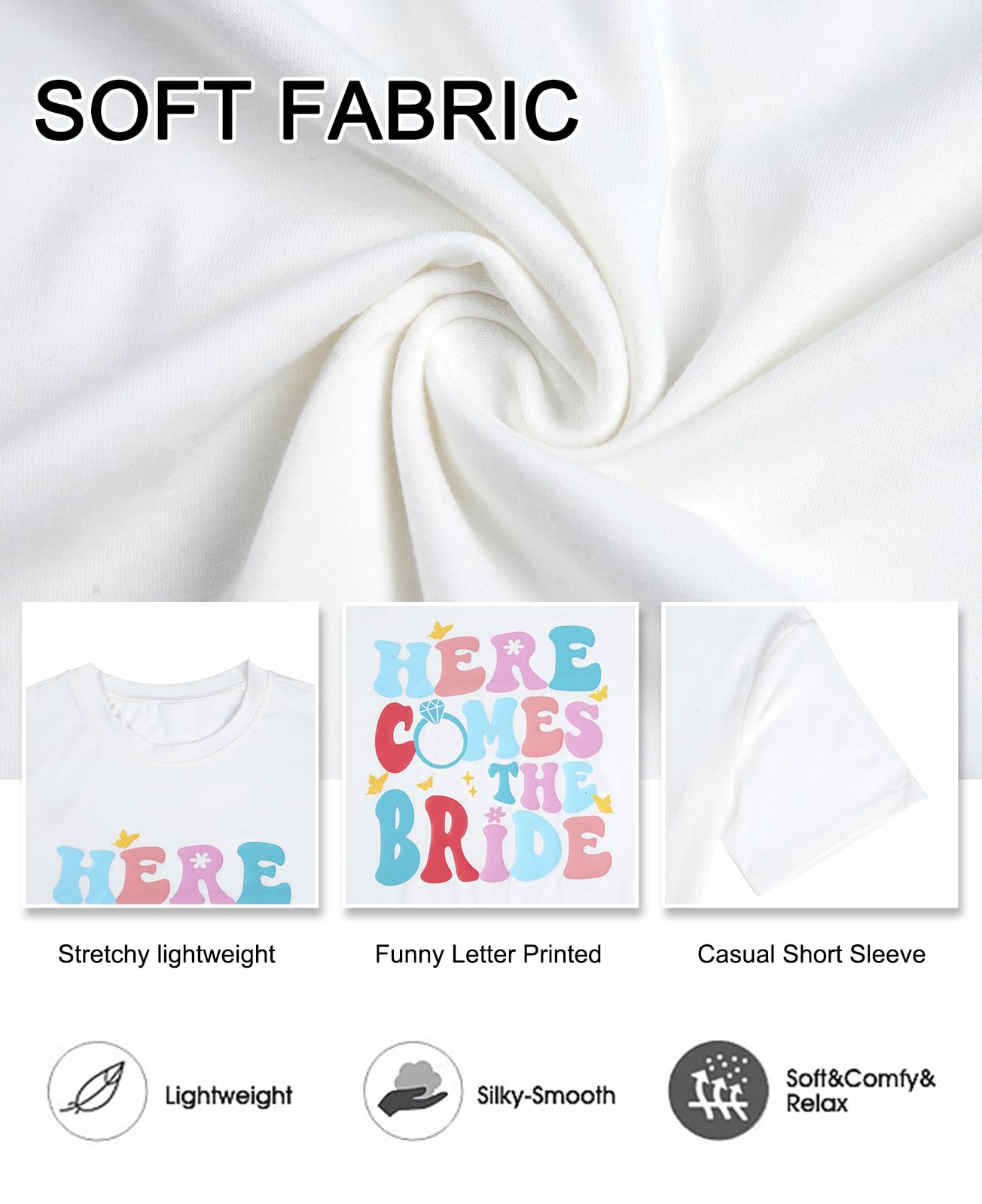 Camiseta de despedida de soltera para mujer, camiseta de novia con texto en inglés "Here Comes Girl", camiseta de fiesta, camisa de novia, camisa informal de manga corta de gran tamaño