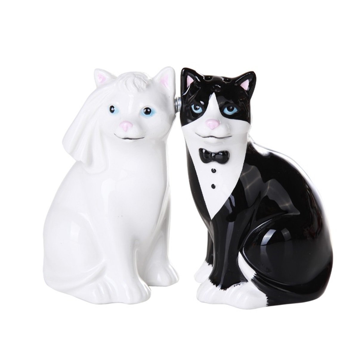 Wedding Cats - Juego de salero y pimentero magnético de cerámica