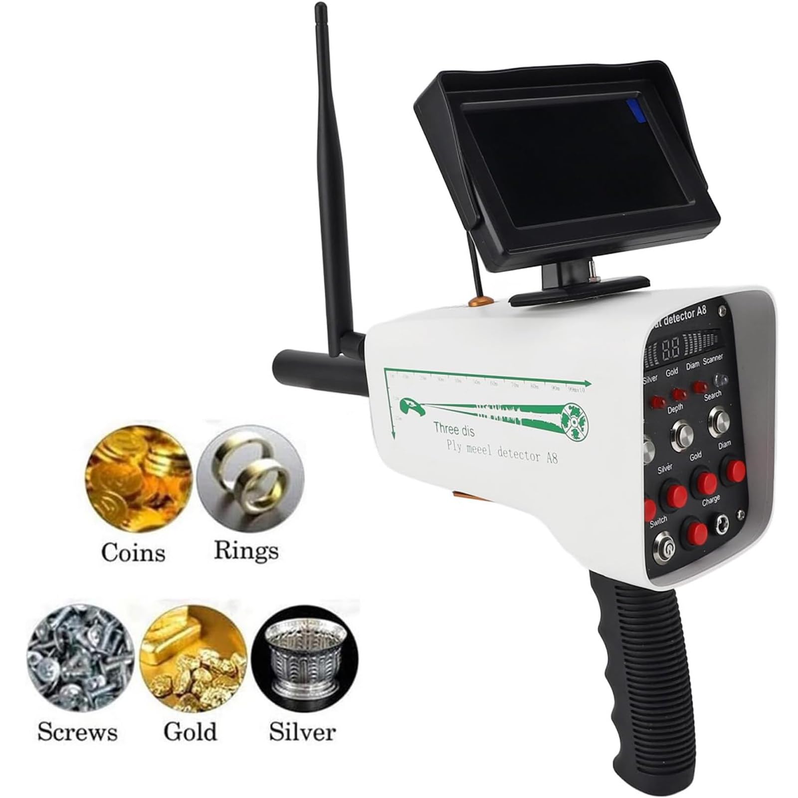 Détecteur de métaux professionnel avec écran LED 3D, scanner portatif pour la chasse au trésor souterraine or, argent, cuivre et identification de l'emplacement
