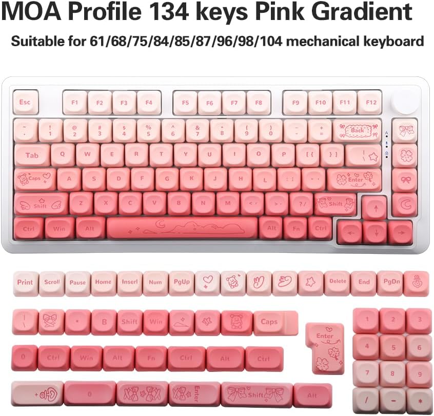 134Keys PBT Keycaps MOA Profile Key Cap for Cherry Gateron MX Switches Mechanical Keyboards Key caps (Butterfly Powder)