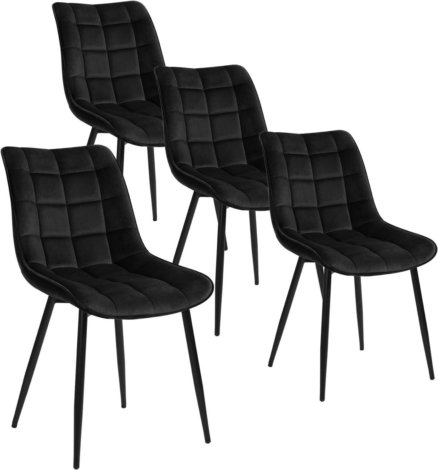 WOLTU Dining Chairs Set of 4, Accent Chairs for Kitchen/Dining Room/Bedroom/Reception Room with Backrest and Upholstered Seat, Velvet, Black, BH142sz-4