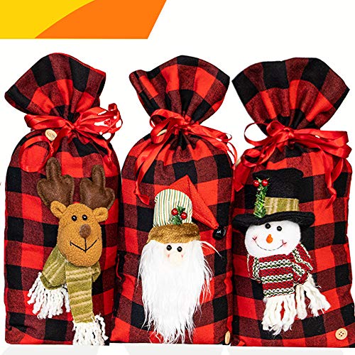 Jolik Santa Sacks Drawstring Bags, Buffalo Plaid 3D Design Christ...