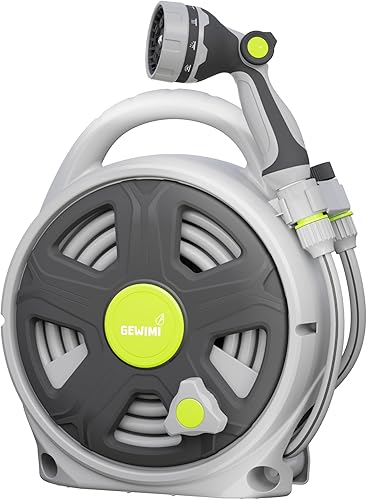 Carrete de manguera de jardín retráctil, manguera resistente de 65 pies con 10 patrones de pulverización, a prueba de fugas, diseño duradero y