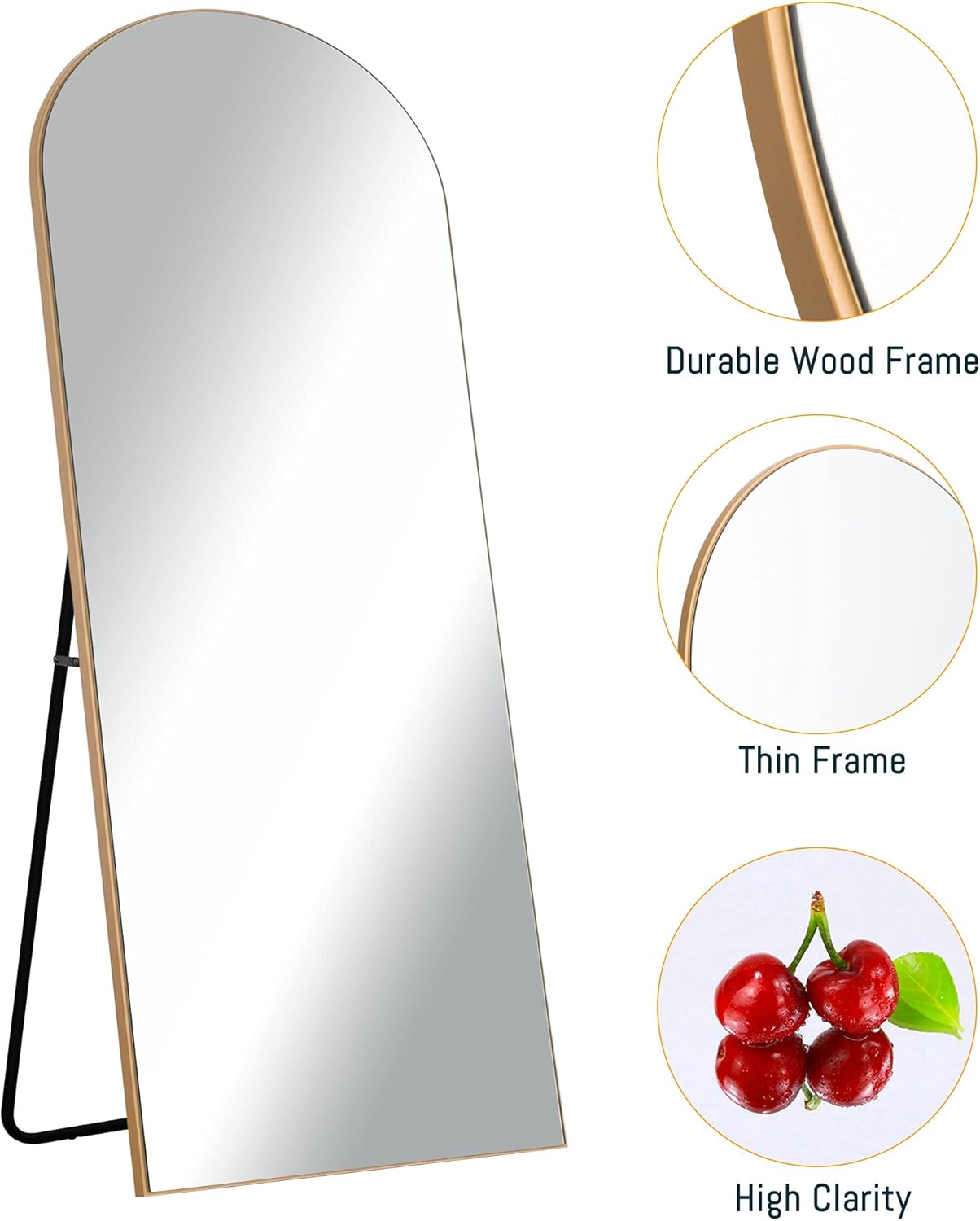 NeuType Arched Full Length Mirror, 71"x24" Wall Mirror, Wooden Thin Frame, Hanging or Leaning Against Wall, Oversized Large Bedroom Mirror, Floor Mirror, Dressing Mirror, Gold