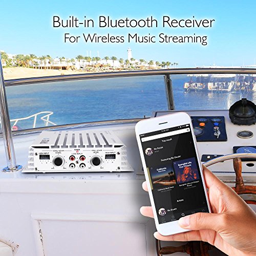 Pyle 2.1 Bluetooth Marine Amplifier Receiver - Waterproof 4 Channel Wireless Bridgeable Audio Amp for Stereo Speaker with 400W Power Dual MOSFET Supply, GAIN Level & LED Indicator, Black - PLMRA410BT by Pyle - Image 2