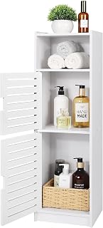aimu Waterproof Bathroom Cabinets,Bathroom Storage Units with Open Storage Shelf,Free-standing Floor Cabinets,Corner Organizer Cupboard for Bedroom Kitchen Hallway,White.