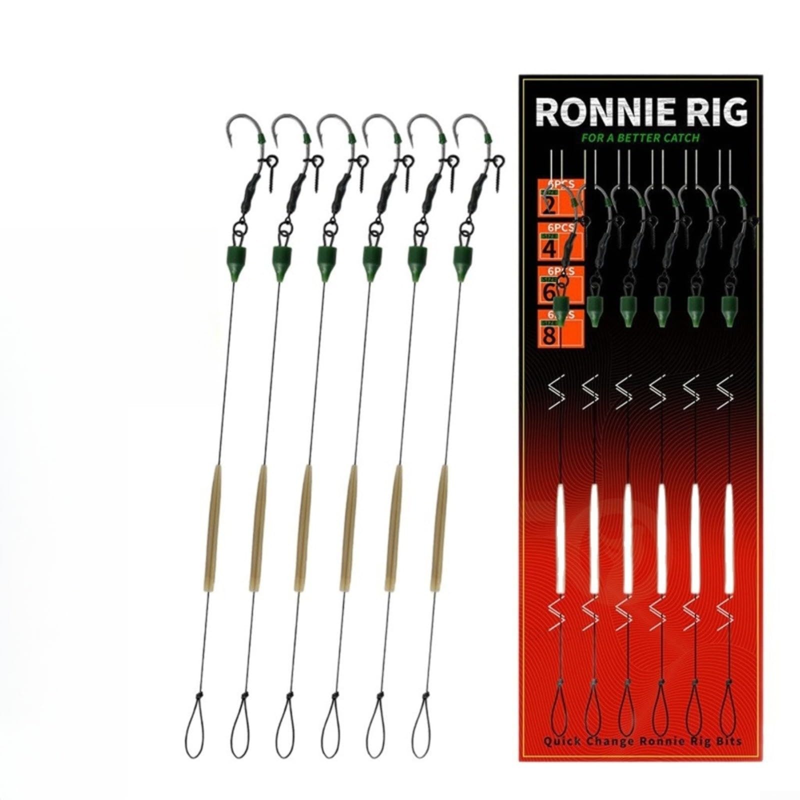 HOHOVYVY Fishing Hooks Carp Ronnie Rig Set 6 Pieces High Carbon Steel Anti-Tangle Design Quick Change for Outdoor Fishing (A)