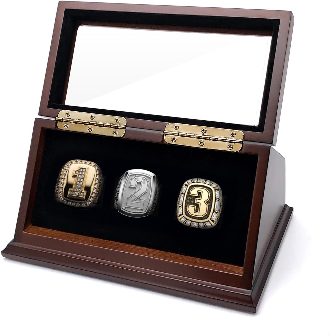 Championship Ring Display Case Big Ring Storage Box (Espresso, 2 Slots)
