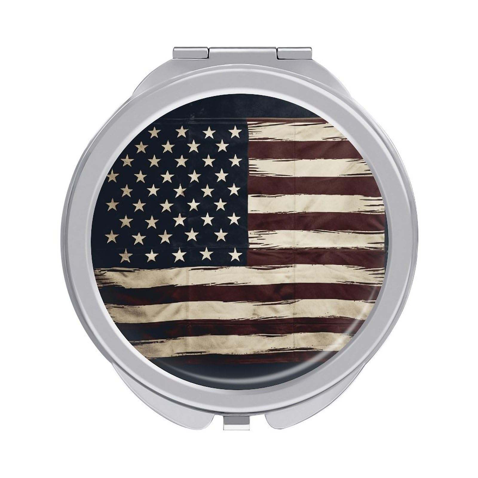 VstaDank American Flag Travel Makeup Mirror Cute Compact Mirror for Women 1X/2X Magnifying Metal Pocket Makeup Mirrors Folding Round Makeup Mirrors for Handbag Wallet & Gift