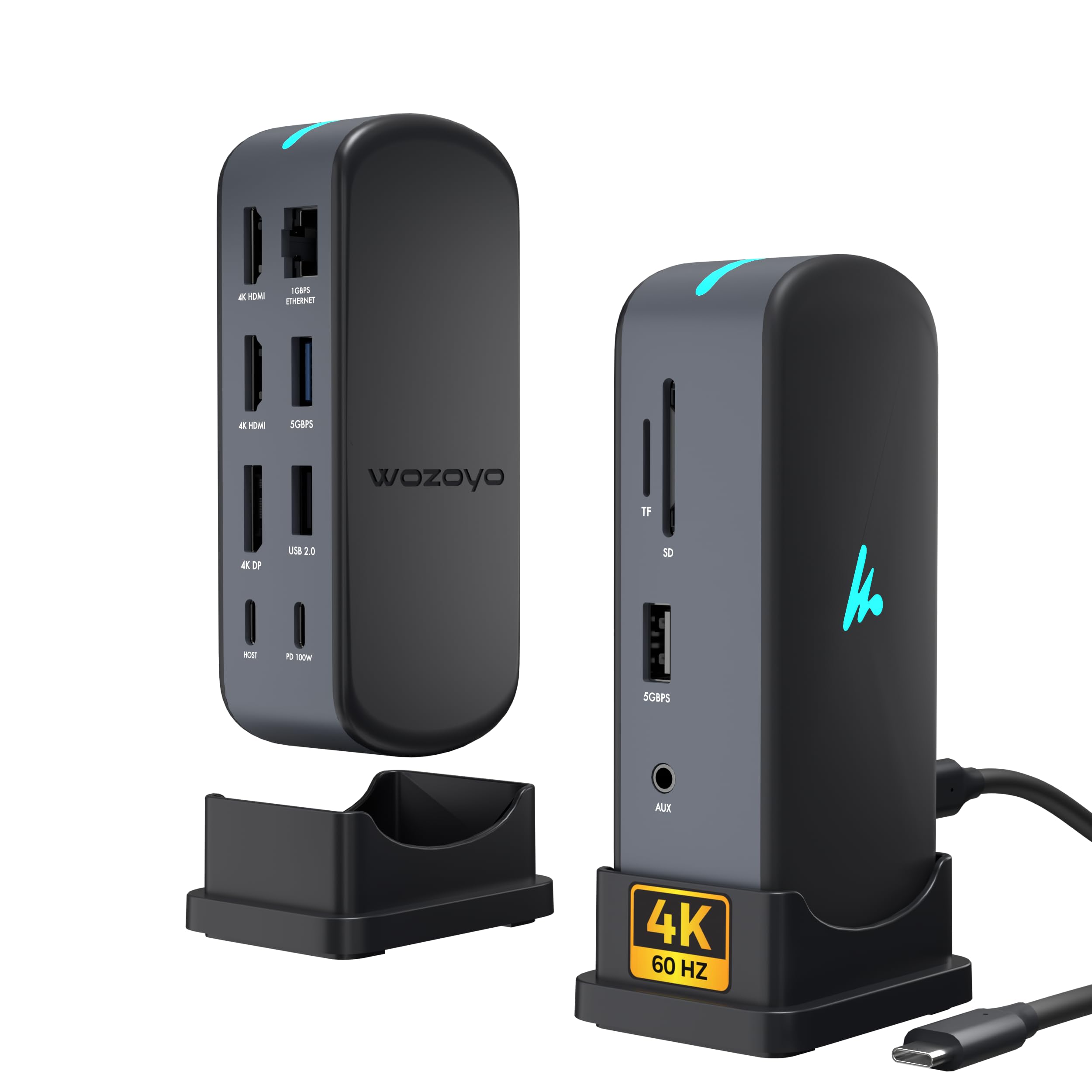 Type C 11 in 1 Docking Station, PD 100W, 2X4K@60Hz HDMI, 4K DisplayPort,2XUSB 5Gbps, 1 Gigabit Ethernet, SD/TF,AUX Port, Universally Compatible Thunderbolt 4, macOS, Windows, Android & iOS-picture-31