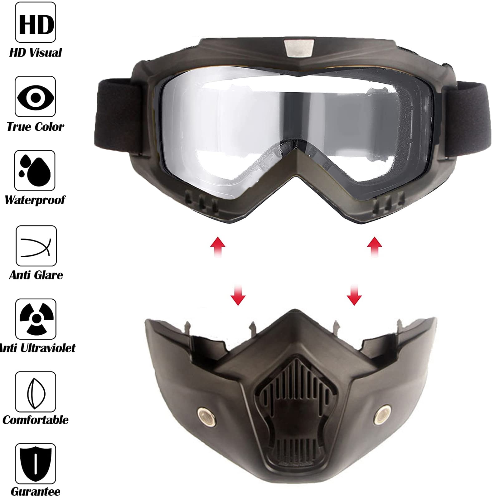 Occhiali da Moto Rimovibili Con Maschera Casco Staccabile - Stile Harley - Antivento