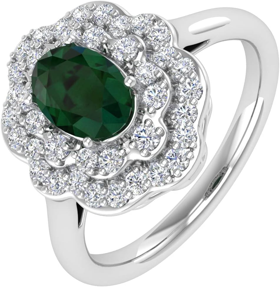 1.05 Carat Oval Shape Emerald and Round Diamond Engagement Ring in 10K Gold