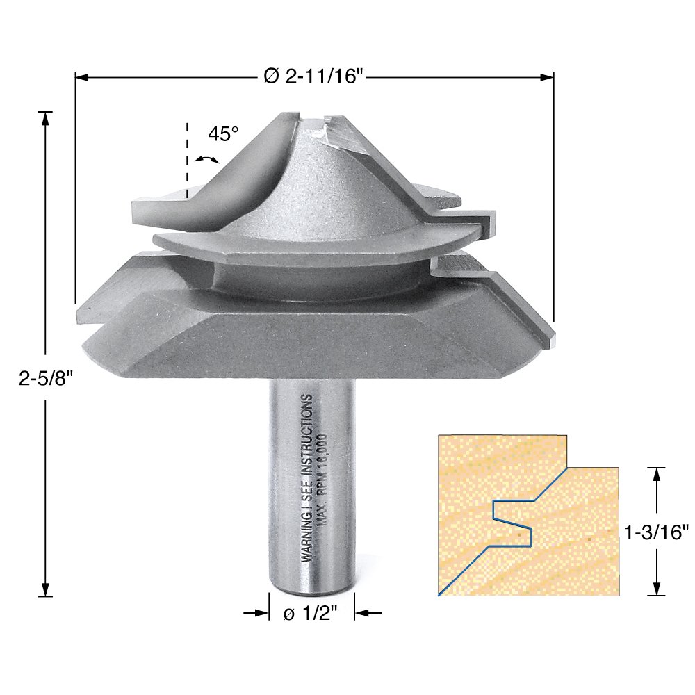 mina　1011 Amana Tool - 55390 Carbide Tipped Lock Miter 45 Deg x 2-11