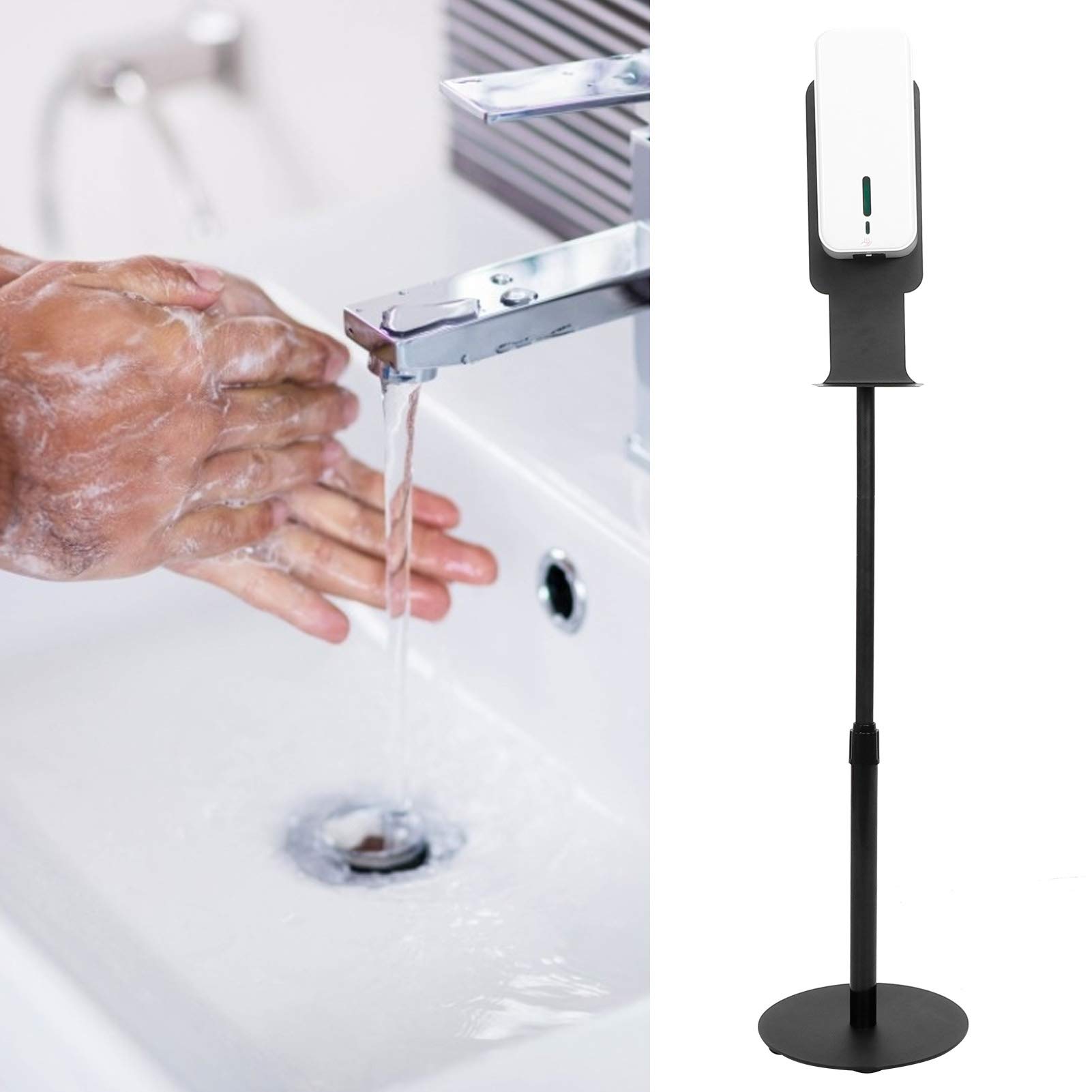 Hyuduo Dozownik Mydła, 1500 Ml Pionowy Dozownik Mydła Podłogowy Czarny Plastikowy, Bezdotykowy do Mycia Rąk z Typem Sprayu i antypoślizgową podstawą do Domowej łazienki w Kuchni (Model w sprayu