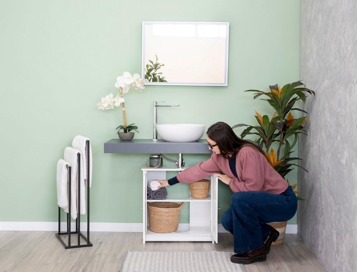 LOLAhome Mueble Bajo Lavabo pie de Madera Blanco, Mueble Baño de 60x30x60 cm