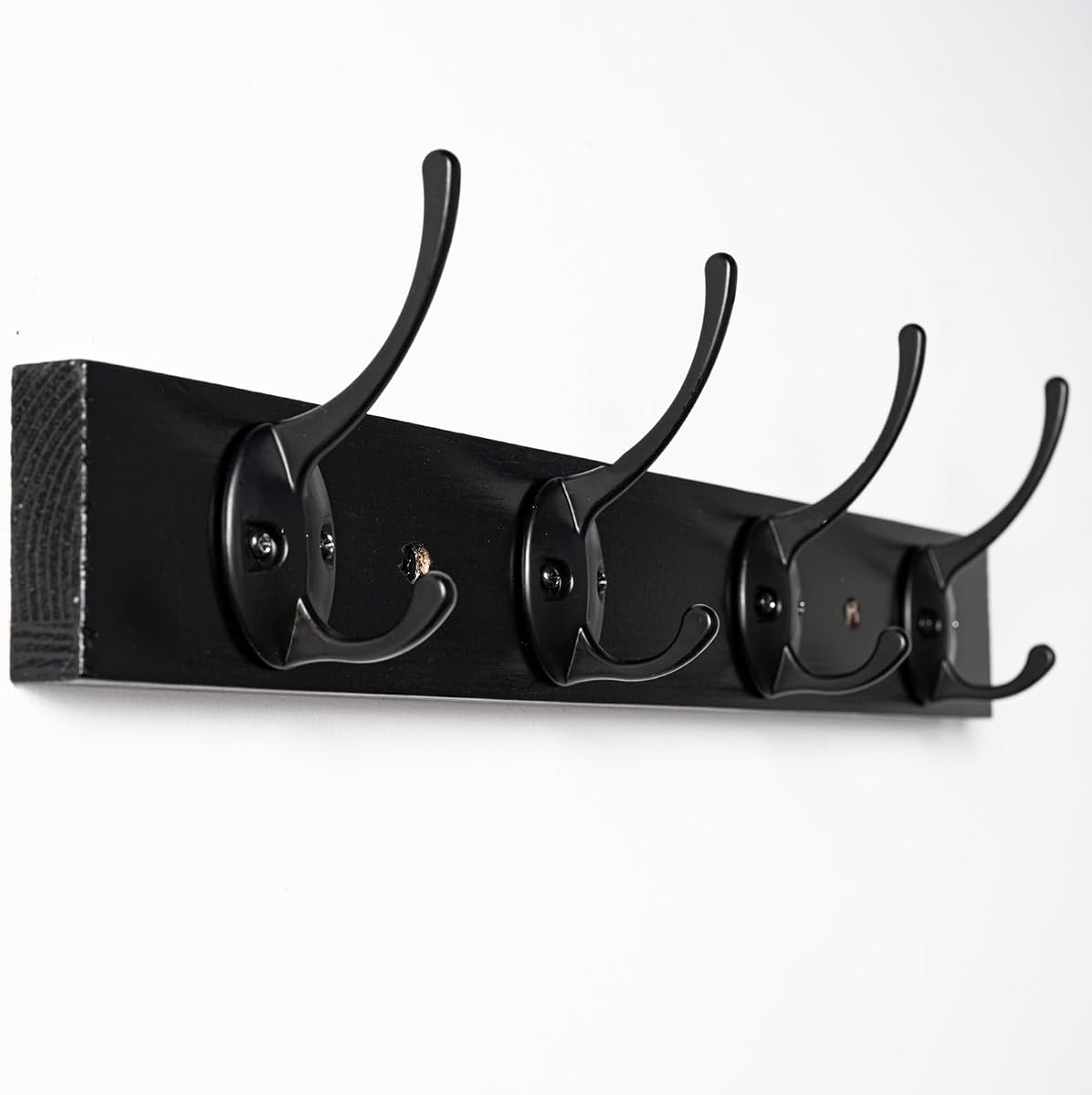 VERTORGAN 1 Pack Wall Mounted Wooden Hat Rack,4 Hooks Entryway(Black) | Wood Coat Hooks,Wall Hooks for Hanging,Hat Rack Bag Hanger Key Holder for Wall,Purse Hanger Towel Racks for Bathroom