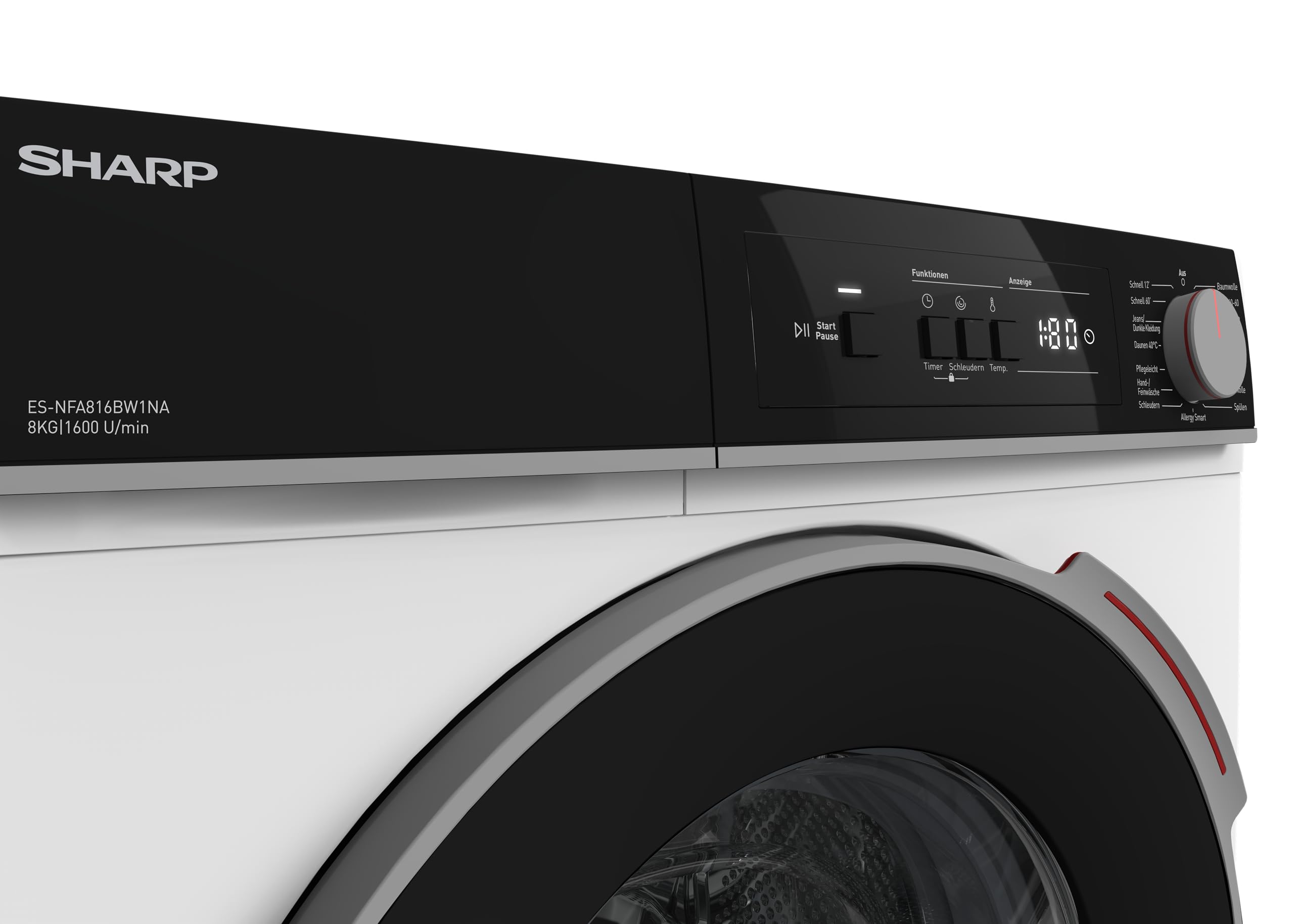 SHARP ES-NFA816BW1NA-DE Waschmaschine (8 kg, EEK A, 1600 U/min.), (Inverter Motor, AquaStop), Weiß
