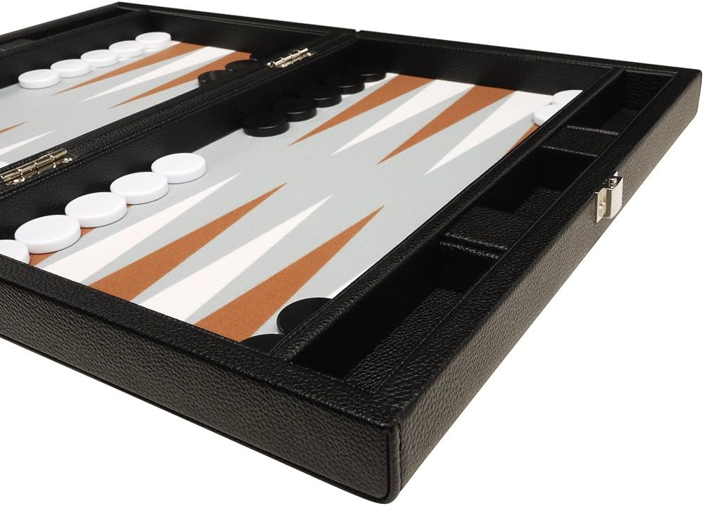13-inch Premium Backgammon Set - Travel Size - Black Board, White and Rum Points